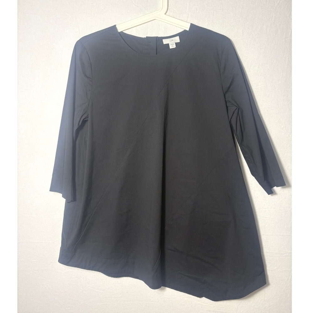 J.Jill Black Cotton Blend Asymmetrical Hem Tunic Top 3/4‎ Sleeve Small Petite